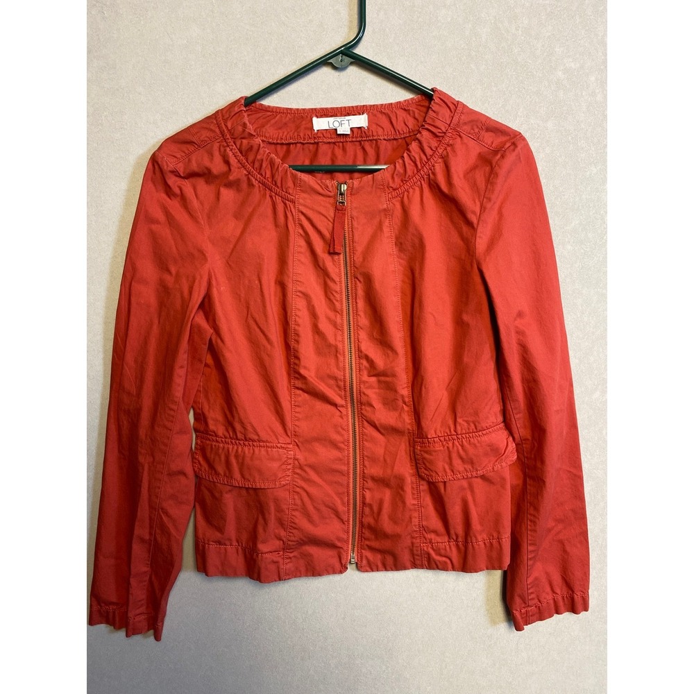Ann Taylor Loft Women Orange Peplum Zip Front Jacket Size Small